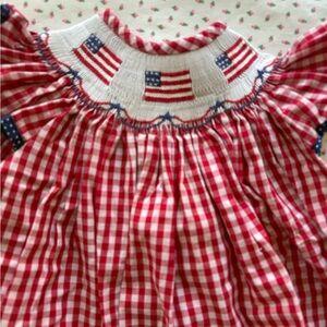 Classic Whimsy Red and White Gingham Set with American Flag Detail 2T